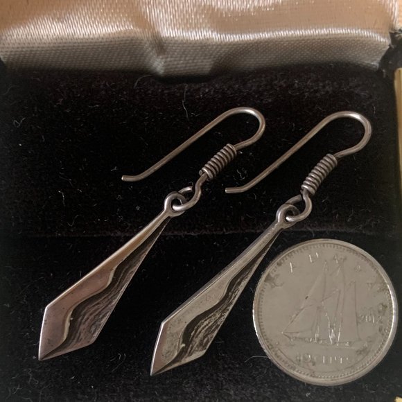 Sterling Silver Geometric Dagger Drop Dangle - Picture 2 of 3